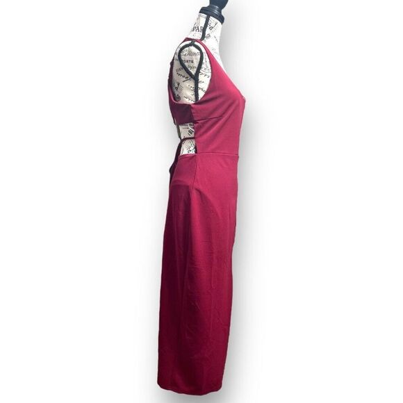 Lulus L Red Bodycon Midi Dress Tie Back Slit Sleeveless Cocktail Wedding Guest - Picture 4 of 9